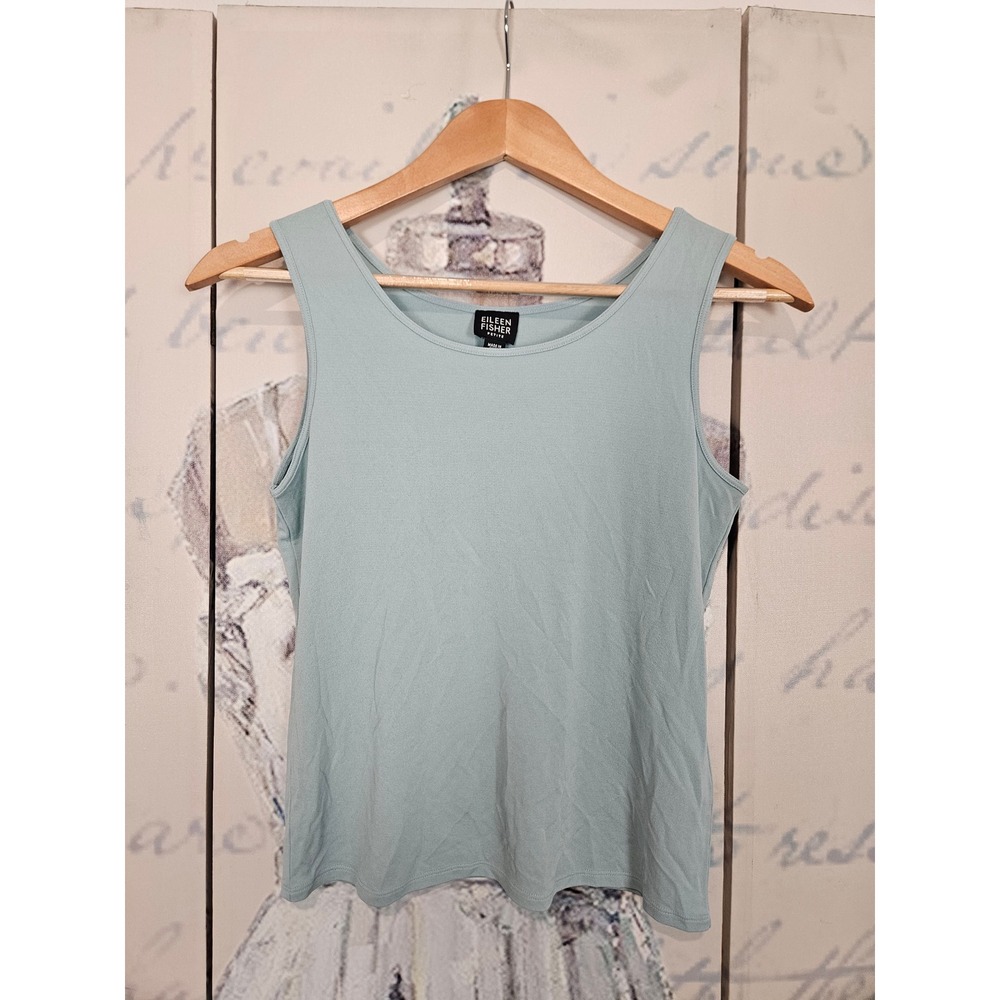 Eileen Fisher 100% Silk Tank PS Sage Green Scoop Neck Minimalist Quiet Luxury